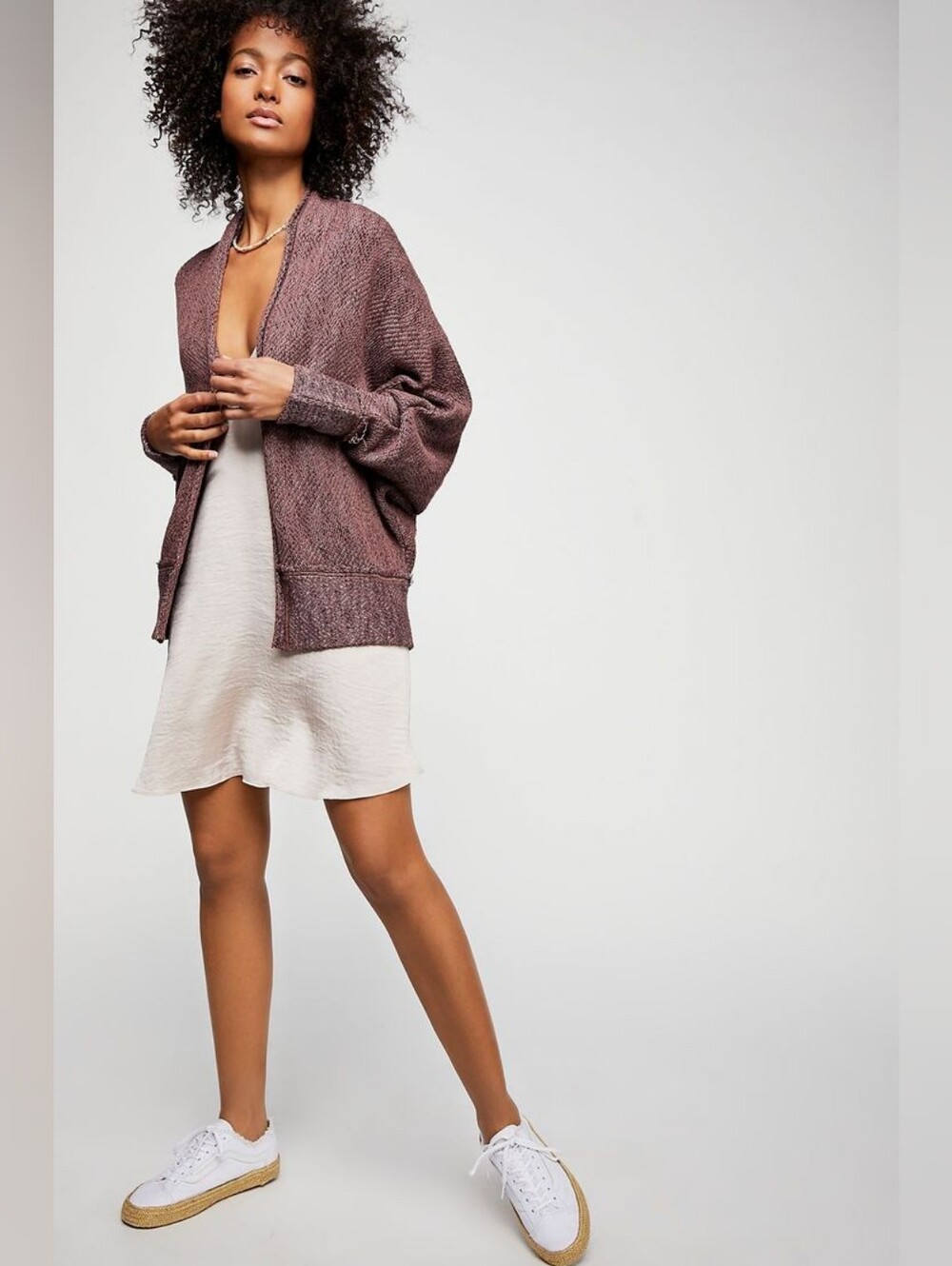 Free People Motion Cardigan Open Front Duster Slouchy Maroon Herringbone Size XS